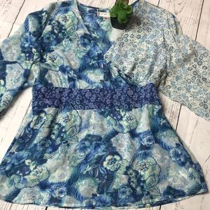 Sheer Blue & Green Blouse - M